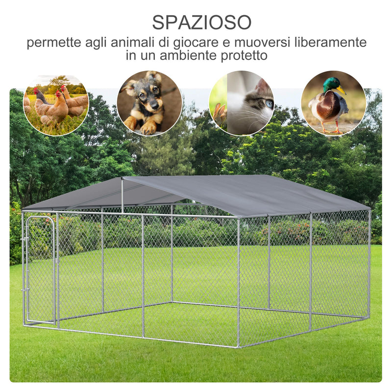 Kennel per Cani da Esterno 400x400x232 cm in Metallo Argento