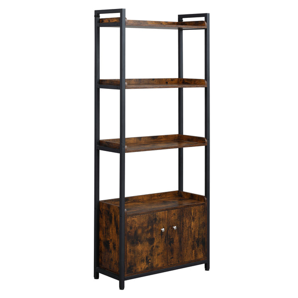 online Libreria 4 Ripiani 2 Ante 75x30x180 cm in Legno Truciolare e Metallo Marrone