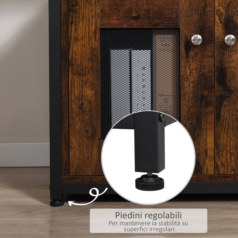 Libreria 8 Ripiani 2 Ante 70x30x180 cm in Legno Truciolare e Metallo Marrone