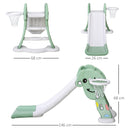Scivolo per Bambini 146x68x68 cm con Canestro e Pallone Basket Verde e Bianco