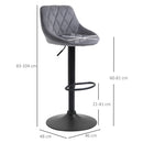 Set 2 Sgabelli da Bar 51,5x48x83-104 cm in Tessuto Effetto Velluto Grigio Scuro e Nero