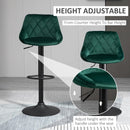 Set 2 Sgabelli da Bar 51,5x48x83-104 cm in Tessuto Effetto Velluto Verde
