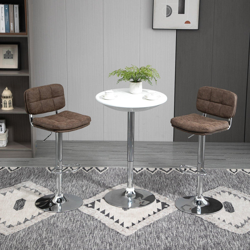 Set 2 Sgabelli da Bar 41,5x45x85-107 cm in Similpelle Marrone e Argento