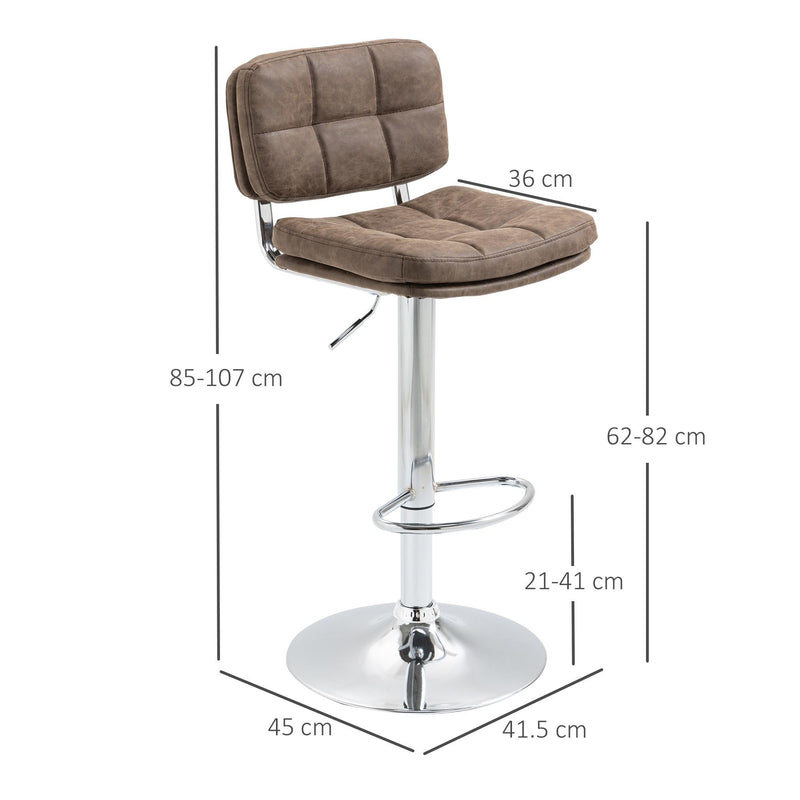 Set 2 Sgabelli da Bar 41,5x45x85-107 cm in Similpelle Marrone e Argento