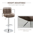 Set 2 Sgabelli da Bar 41,5x45x85-107 cm in Similpelle Marrone e Argento