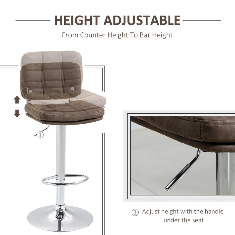 Set 2 Sgabelli da Bar 41,5x45x85-107 cm in Similpelle Marrone e Argento