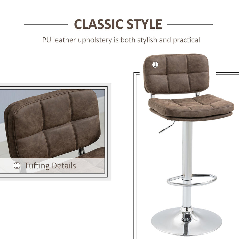 Set 2 Sgabelli da Bar 41,5x45x85-107 cm in Similpelle Marrone e Argento