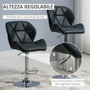 Set 2 Sgabelli da Bar 51,5x57,5x93-114,5 cm in Similpelle Nero