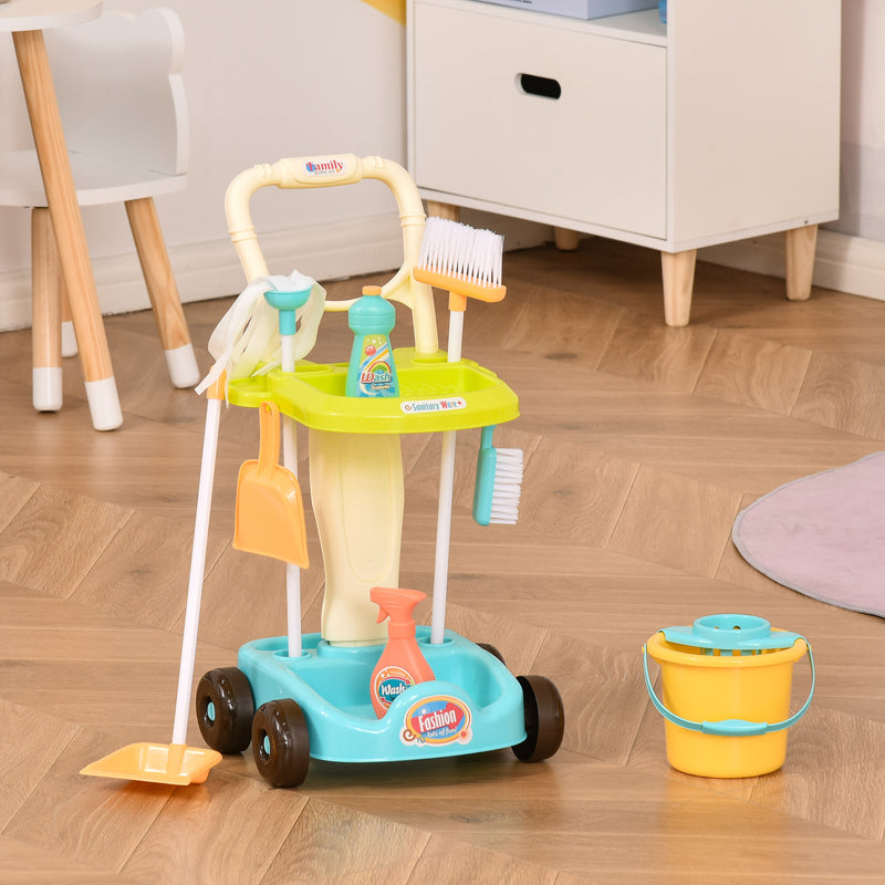 Set Pulizie Giocattolo per Bambini 30x29x55 cm 17 Accessori con Carrello