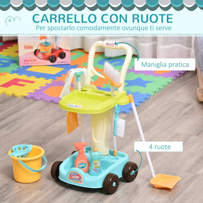 Set Pulizie Giocattolo per Bambini 30x29x55 cm 17 Accessori con Carrello