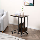 Tavolino da Salotto 55x35x69 cm con Ruote in Metallo e Legno Marrone