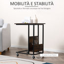 Tavolino da Salotto 55x35x69 cm con Ruote in Metallo e Legno Marrone
