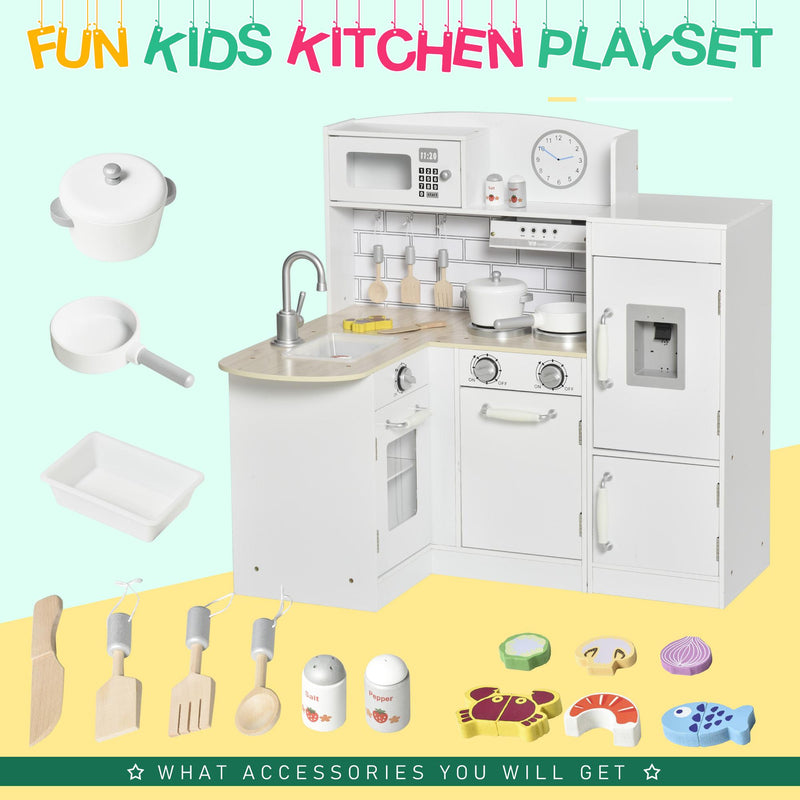 Cucina Giocattolo Bambini In Legno Happy Kitchen - 35 Accessori, Lavello Acciaio, Altezza Regolabile