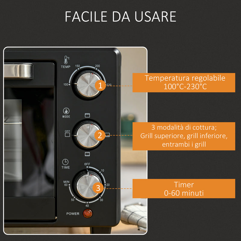 Fornetto Elettrico 21 Litri con Griglia e Teglia Nero