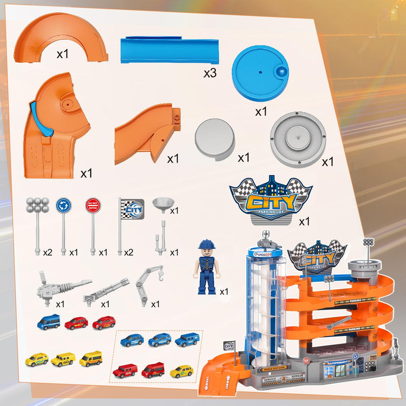 Garage Giocattolo per Bambini 60x22x36 cm con Rampe e Ascensore Multicolore