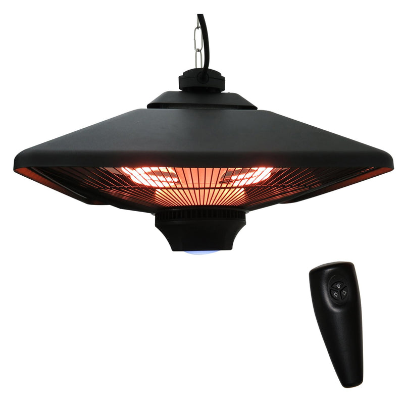 Stufa Alogena a Sospensione Ø43x25 cm 2000W con Luce LED e Telecomando Nera