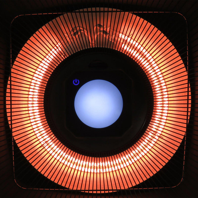 Stufa Alogena a Sospensione Ø43x25 cm 2000W con Luce LED e Telecomando Nera