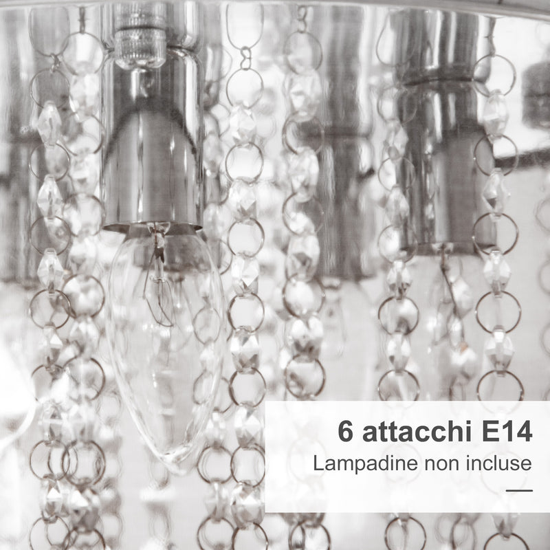 Lampadario Moderno a Gocce Ø40x33 cm E14 40W Paralume in Tessuto Argento