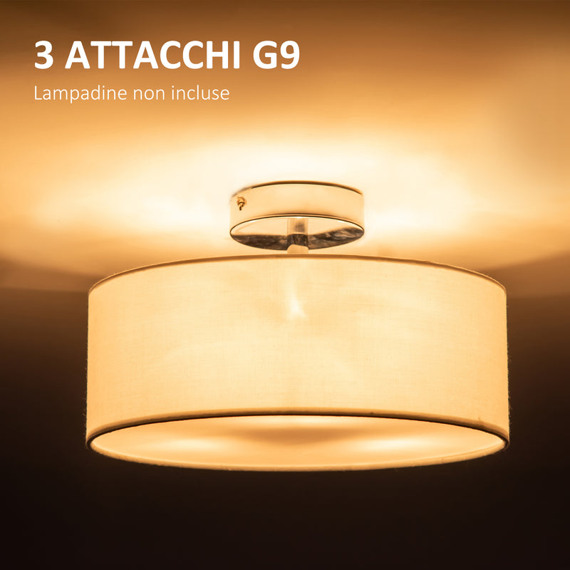 Lampadario Moderno Ø30x17,5 cm G9 40W Paralume in Tessuto Bianco