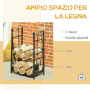 Portalegna per Camino 44,5x29,5x73 cm con Accessori in Metallo Nero
