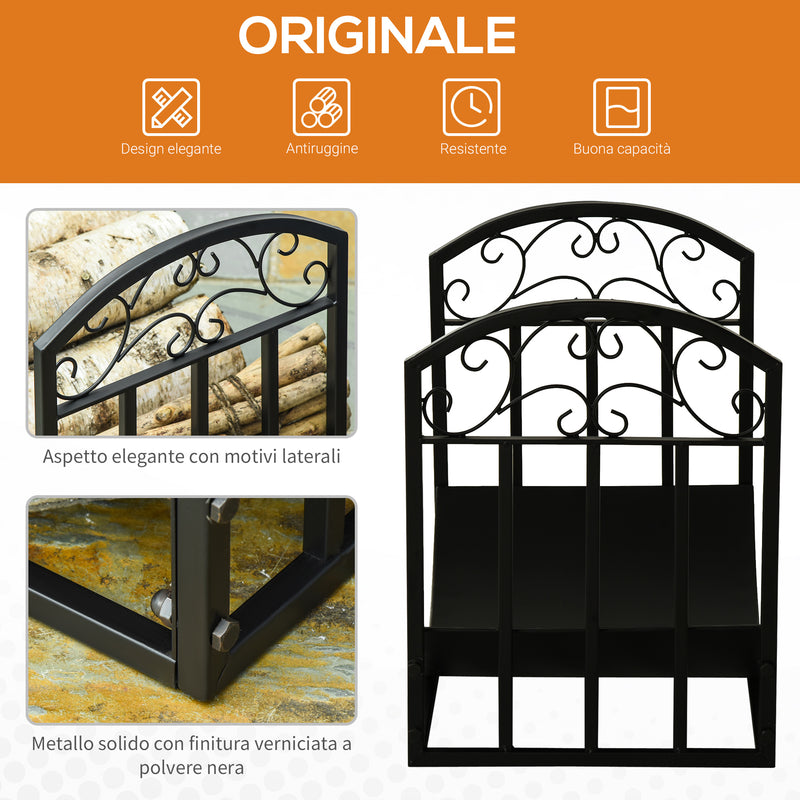 Portalegna per Camino 60,5x36x46,5 cm in Metallo Nero