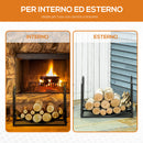 Portalegna per Camino 60,5x36x46,5 cm in Metallo Nero