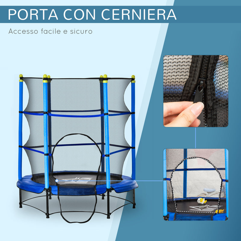 Trampolino Tappeto Elastico per Bambini Ø140x158 cm in Acciaio Blu e Nero