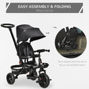 Passeggino Triciclo per Bambini Pieghevole con Seggiolino Reversibile Nero