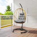 Dondolo Pensile da Giardino Pieghevole con Cuscini 102x102x195 cm in Acciaio e Rattan PE Nera Grigia e Beige