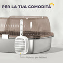 Lettiera per Gatti Extra Large 53x42x27 cm con Vassoio Paletta Bordi Alti Fino a 15 kg in Acciaio Inox Grigio Carbone      
