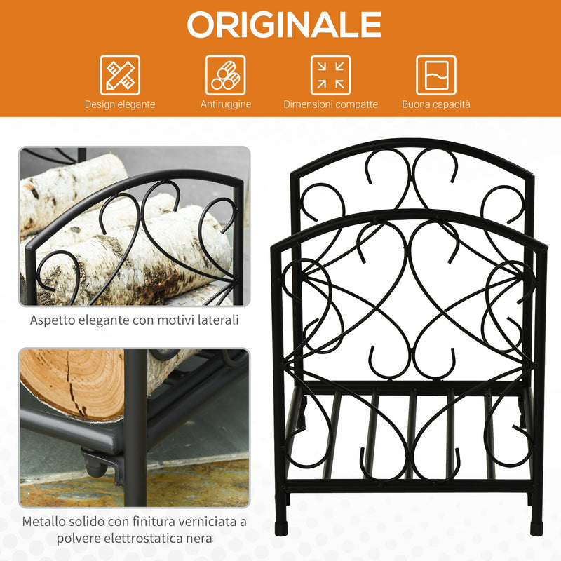 Portalegna per Camino 39,5x31,5x39,5 cm in Metallo Nero