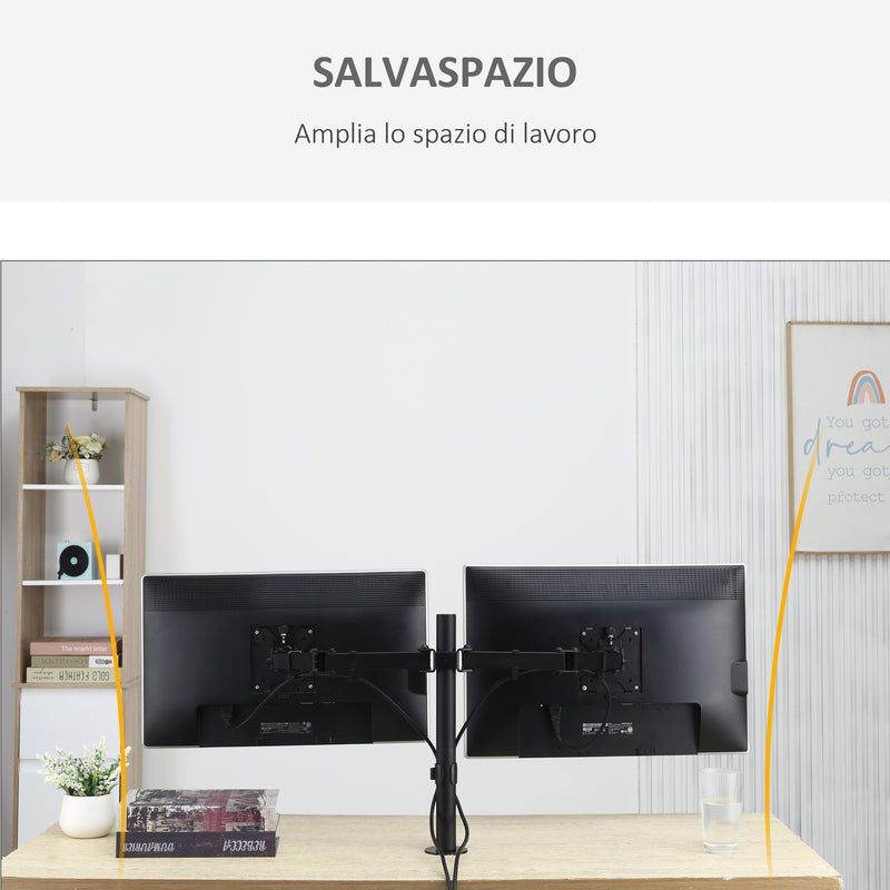 Doppio Supporto Monitor 13"-32" per Scrivania in Acciaio Nero