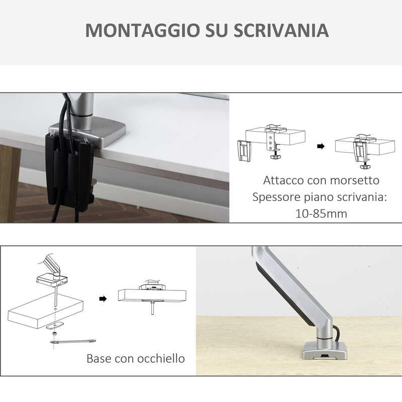 Supporto Monitor da 13"-32" per Scrivania in Acciaio Argento