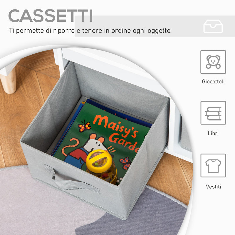 Cassapanca Banchetto Scuola per Bambini 2 in 1 60x43x57 cm con 2 Cassetti Bianca