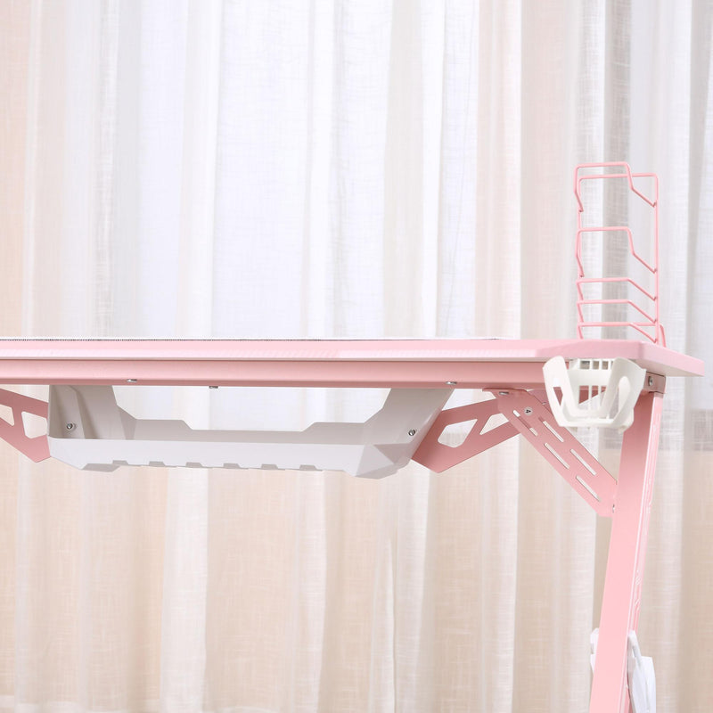 Scrivania da Gaming 110x59x75 cm in MDF e Metallo Rosa