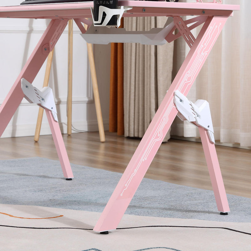 Scrivania da Gaming 110x59x75 cm in MDF e Metallo Rosa