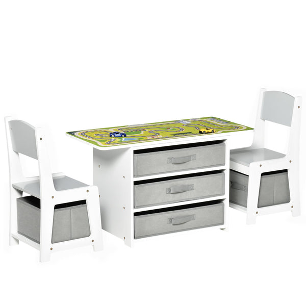 Set Tavolino con 2 Sedie per Bambini in MDF Bianco e Grigio sconto