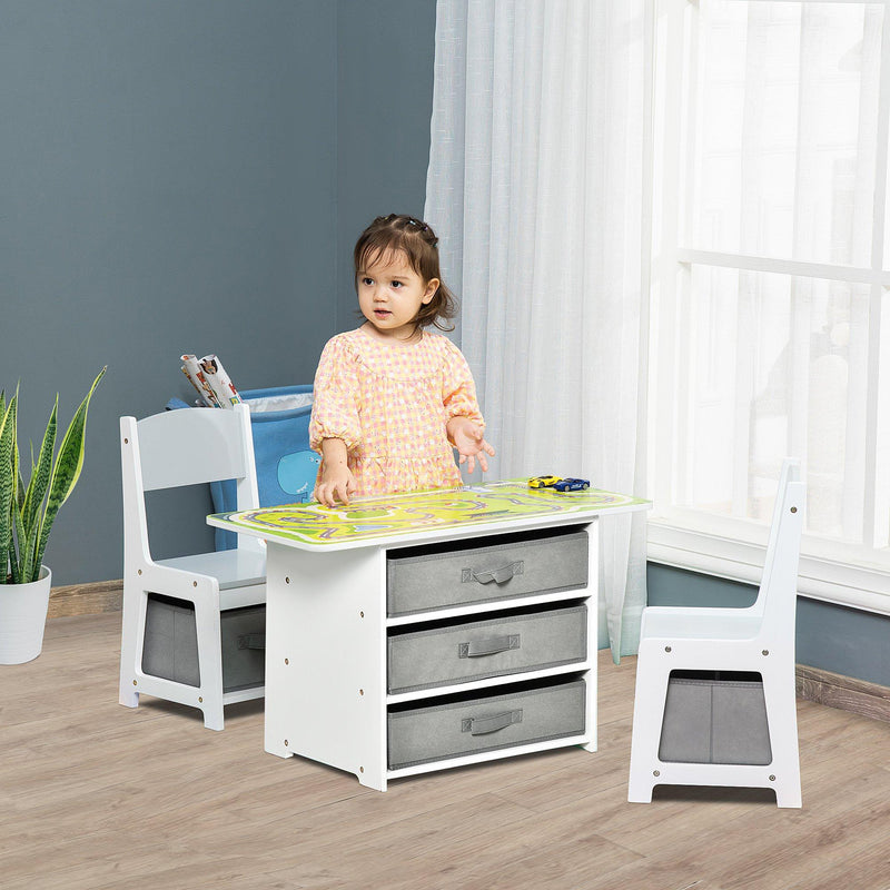 Set Tavolino con 2 Sedie per Bambini in MDF Bianco e Grigio