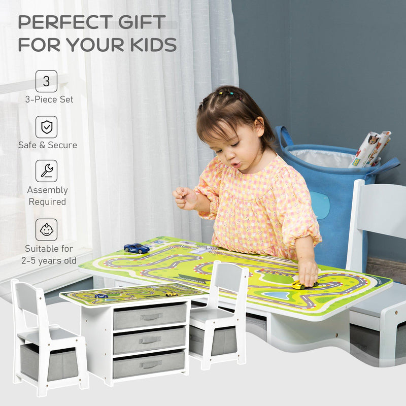 Set Tavolino con 2 Sedie per Bambini in MDF Bianco e Grigio