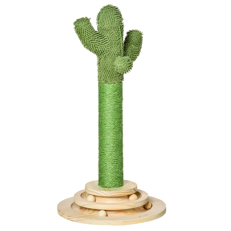 Albero Tiragraffi a Cactus per Gatti 32x32x60 cm in Corda Sisal e Palline in Legno Verde