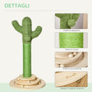 Albero Tiragraffi a Cactus per Gatti 32x32x60 cm in Corda Sisal e Palline in Legno Verde
