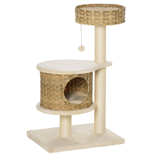 online Albero Tiragraffi per Gatti 55x47x95 cm in Rattan e Pali in Sisal Beige