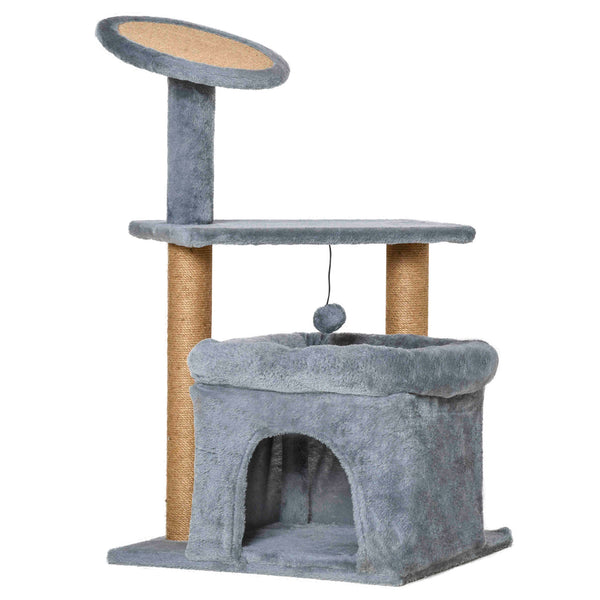 sconto Albero Tiragraffi per Gatti 48x48x84 cm in Corda Juta Rivestimento in Peluche Grigio