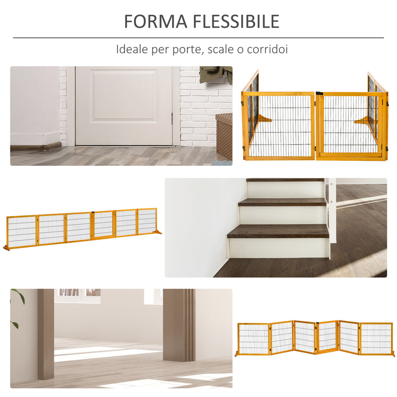 Cancelletto di Sicurezza Pieghevole per Animali Domestici 432x36x70 cm in Legno e Acciaio Giallo