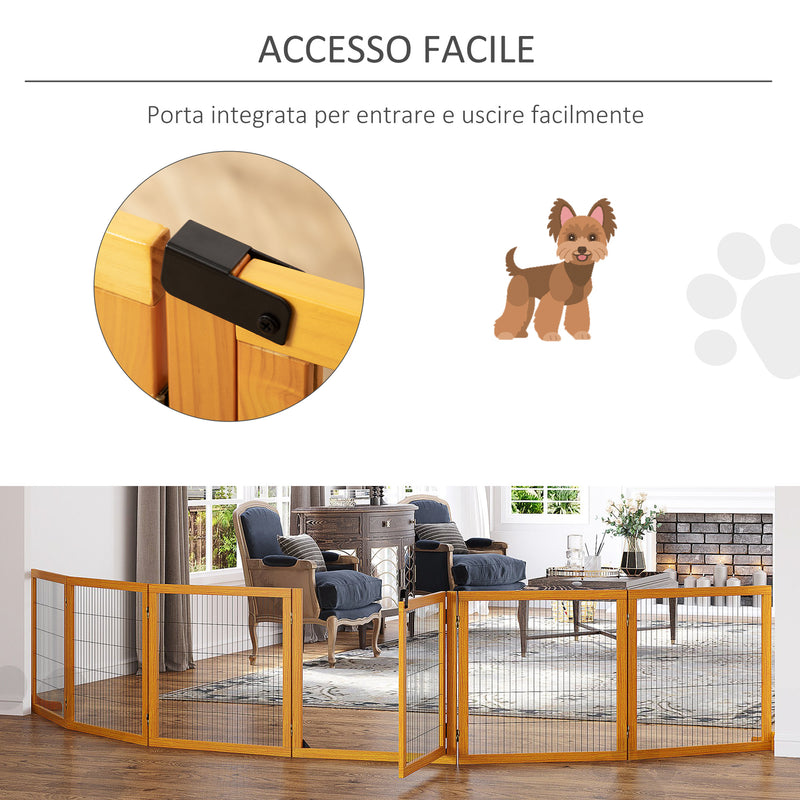 Cancelletto di Sicurezza Pieghevole per Animali Domestici 432x36x70 cm in Legno e Acciaio Giallo