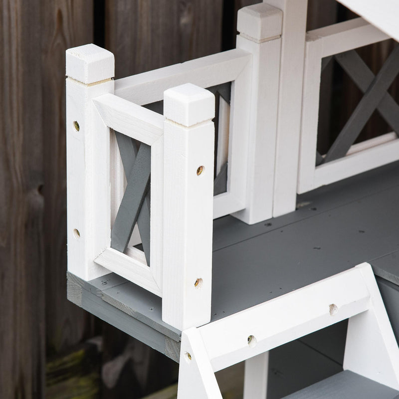 Cuccia per Gatti 77x50x73 cm con Terrazza e Scaletta Grigia