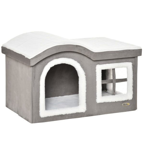acquista Cuccia per Gatti 63,5x37x40 cm in Legno e MDF Bianco e Grigio