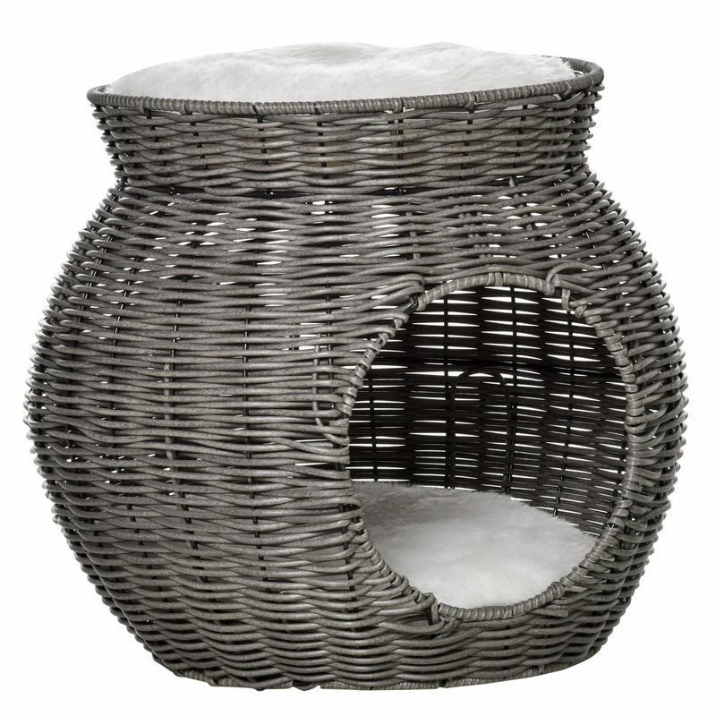 Cuccia per Gatti Ø50x43,5 cm in Rattan Grigio Scuro