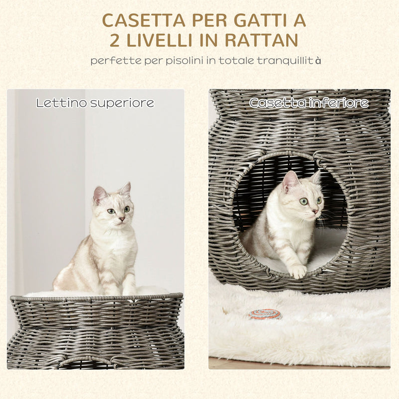 Cuccia per Gatti Ø50x43,5 cm in Rattan Grigio Scuro