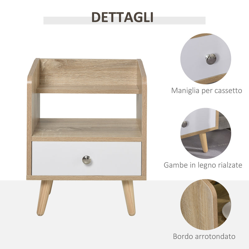 Comodino 1 Cassetto e Mensola 37x30x48 cm in Legno Rovere e Bianco